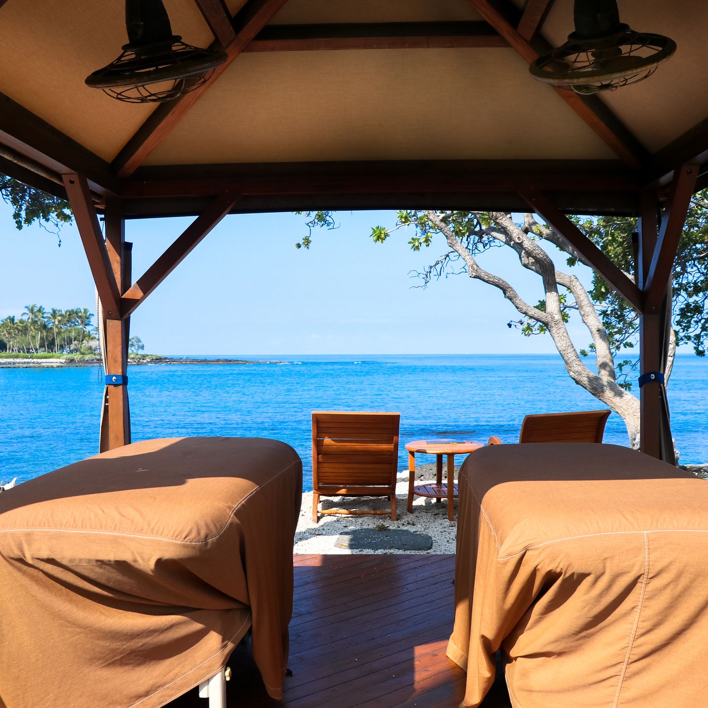 Two guests relaxing side by side at the spa